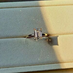 Solid 14k gold 3ct g vs1 lab emerald cut diamond ring with hidden halo lab